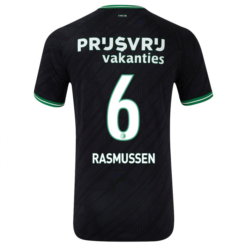 Kids Football Jacob Rasmussen #6 Black Green Away Jersey 2024/25 T-Shirt