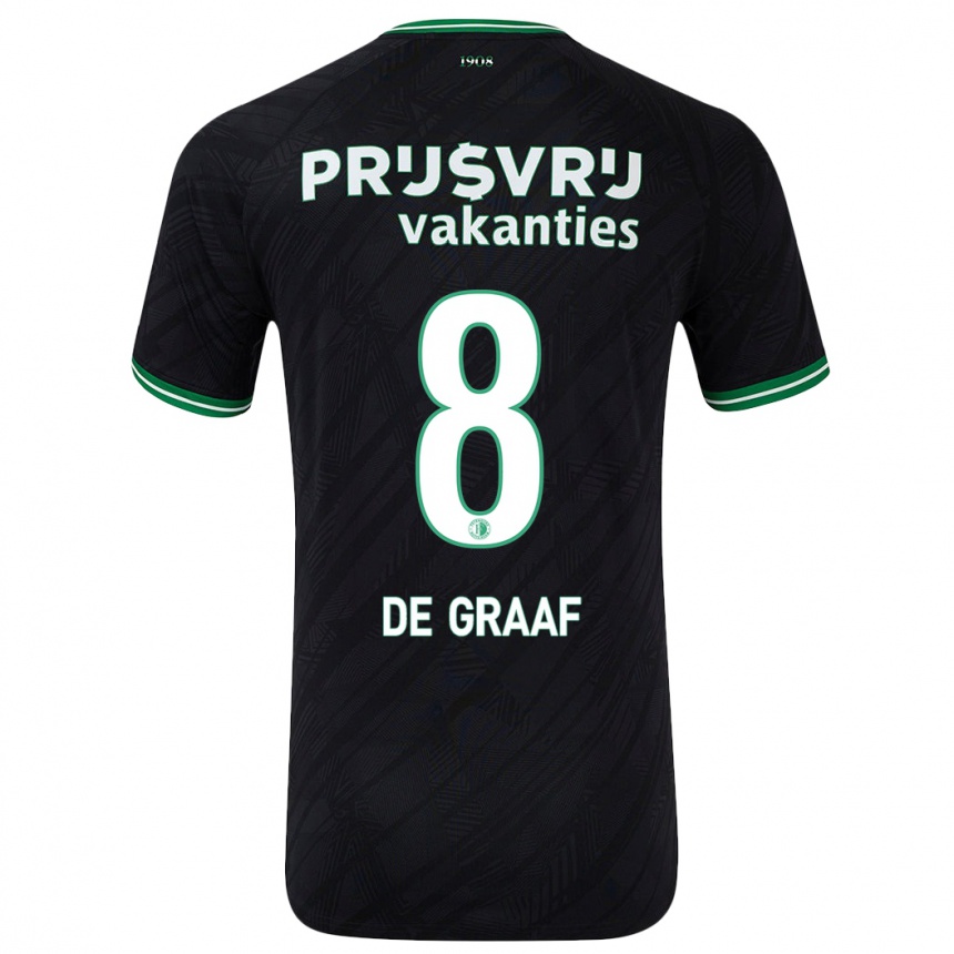 Kids Football Esmee De Graaf #8 Black Green Away Jersey 2024/25 T-Shirt