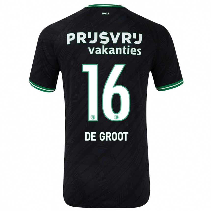 Kids Football Jasmijn De Groot #16 Black Green Away Jersey 2024/25 T-Shirt