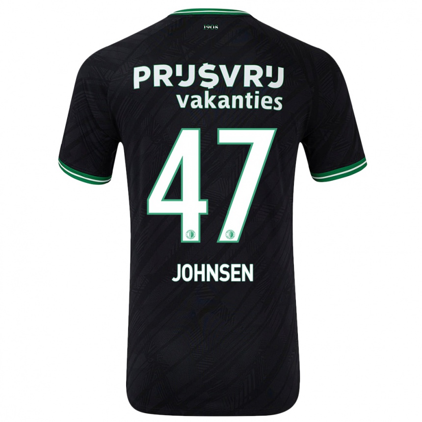 Kids Football Mikael Torset Johnsen #47 Black Green Away Jersey 2024/25 T-Shirt