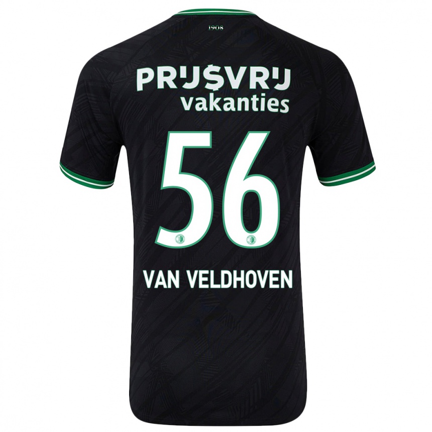 Kids Football Kars Van Veldhoven #56 Black Green Away Jersey 2024/25 T-Shirt