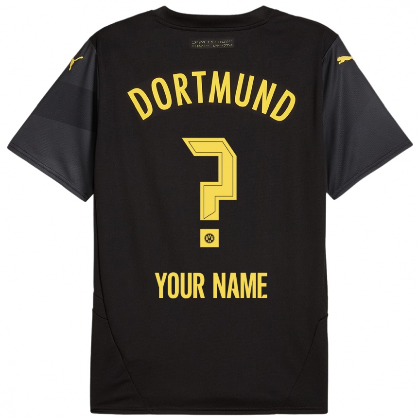 Kids Football Your Name #0 Black Yellow Away Jersey 2024/25 T-Shirt