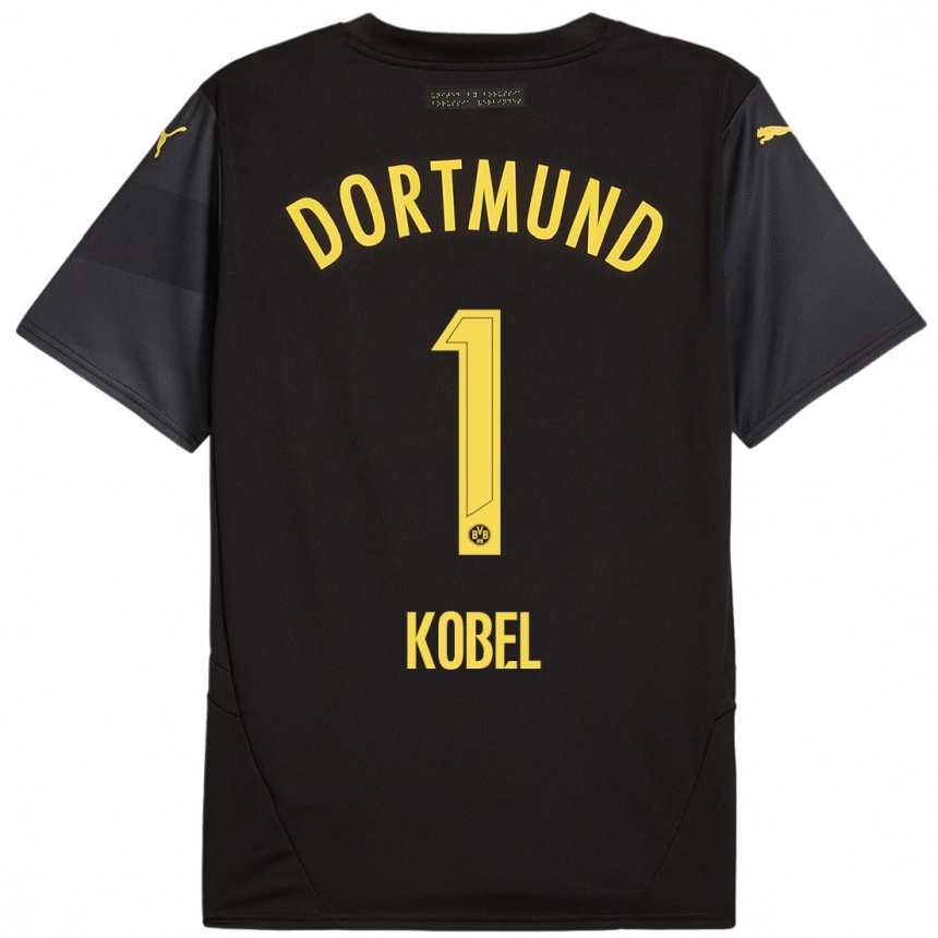 Kids Football Gregor Kobel #1 Black Yellow Away Jersey 2024/25 T-Shirt