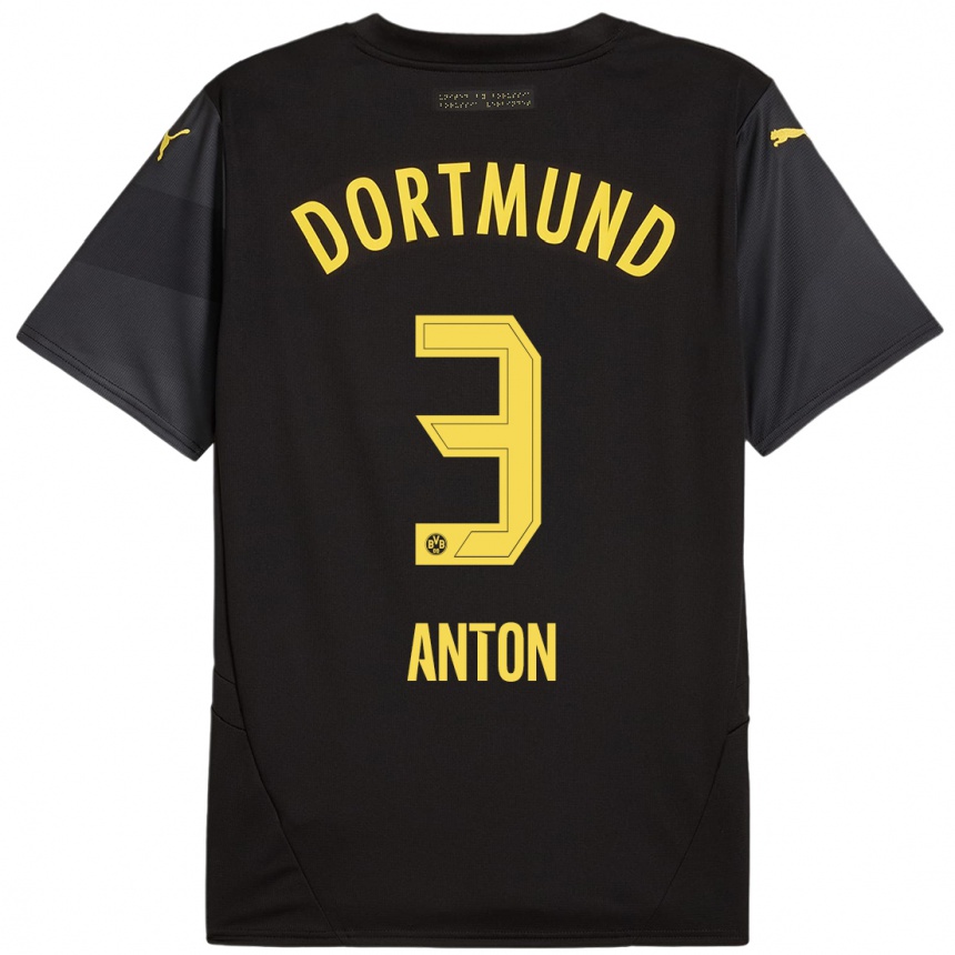 Kids Football Waldemar Anton #3 Black Yellow Away Jersey 2024/25 T-Shirt