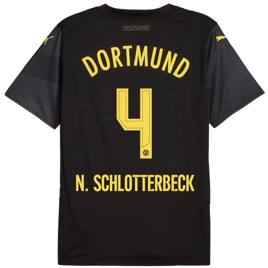 Kids Football Nico Schlotterbeck #4 Black Yellow Away Jersey 2024/25 T-Shirt