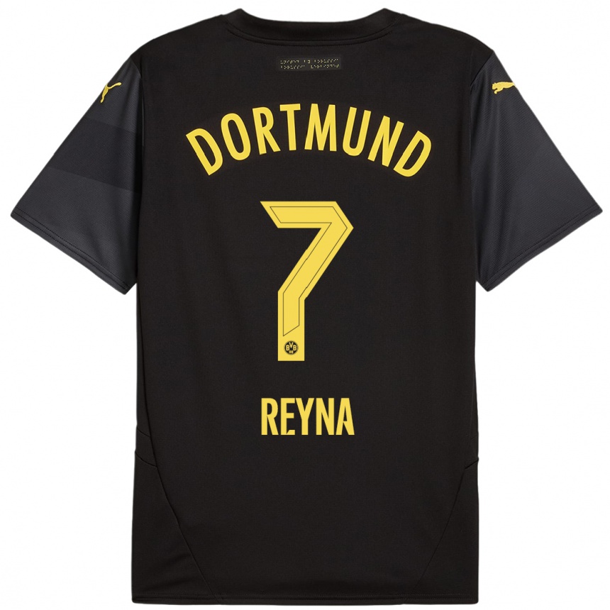 Kids Football Giovanni Reyna #7 Black Yellow Away Jersey 2024/25 T-Shirt