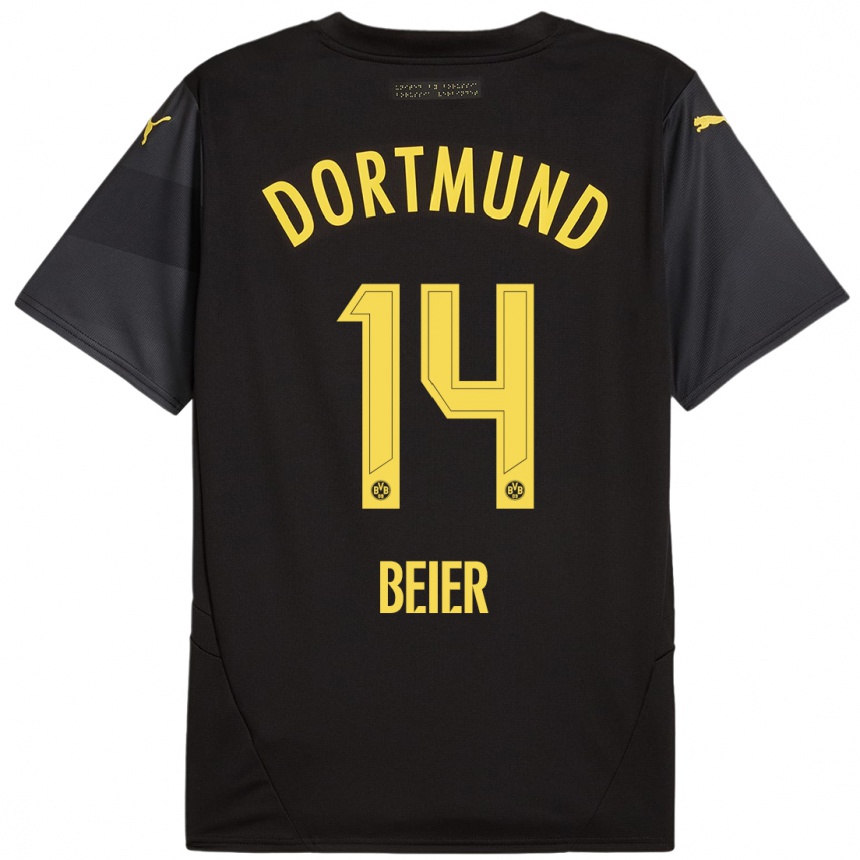 Kids Football Maximilian Beier #14 Black Yellow Away Jersey 2024/25 T-Shirt