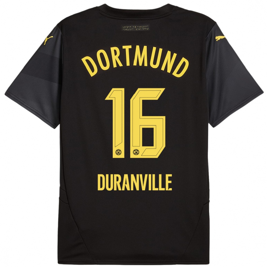 Kids Football Julien Duranville #16 Black Yellow Away Jersey 2024/25 T-Shirt