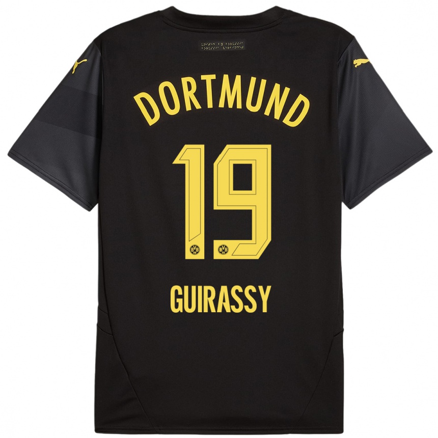 Kids Football Serhou Guirassy #19 Black Yellow Away Jersey 2024/25 T-Shirt