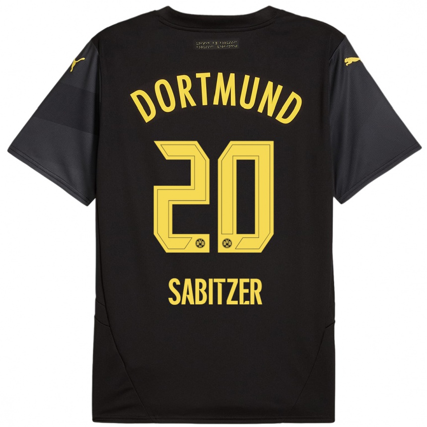 Kids Football Marcel Sabitzer #20 Black Yellow Away Jersey 2024/25 T-Shirt