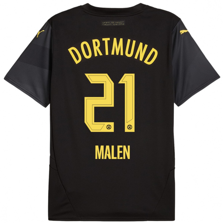 Kids Football Donyell Malen #21 Black Yellow Away Jersey 2024/25 T-Shirt