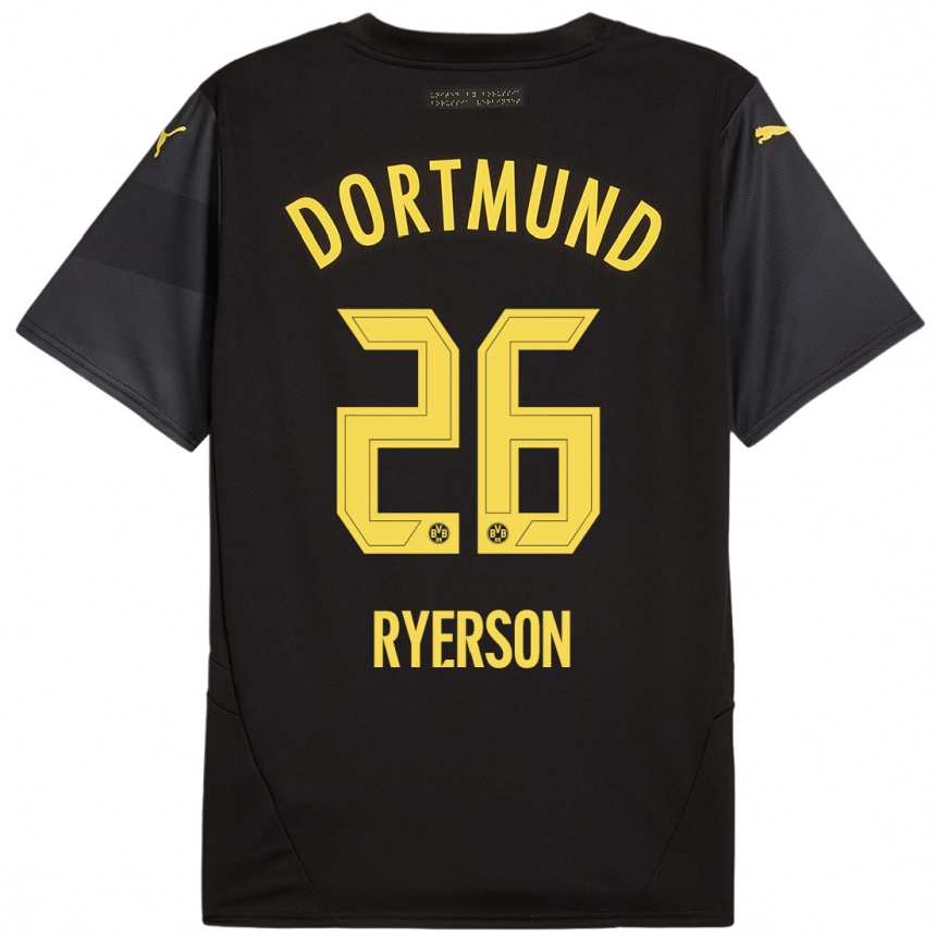 Kids Football Julian Ryerson #26 Black Yellow Away Jersey 2024/25 T-Shirt