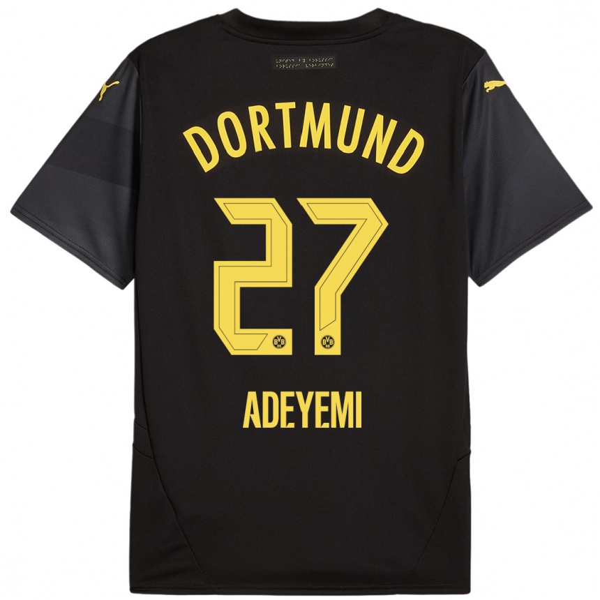 Kids Football Karim Adeyemi #27 Black Yellow Away Jersey 2024/25 T-Shirt