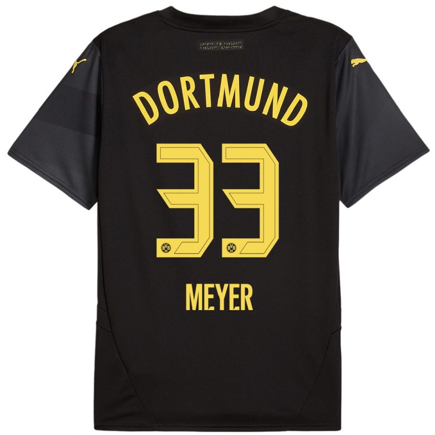 Kids Football Alexander Meyer #33 Black Yellow Away Jersey 2024/25 T-Shirt