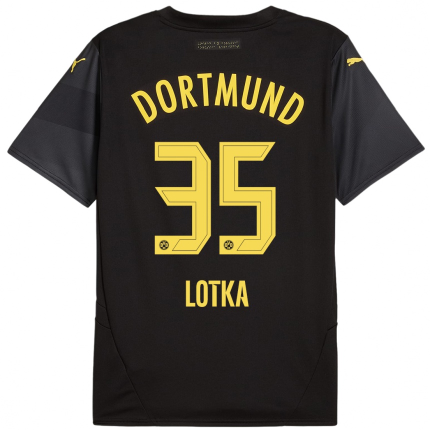 Kids Football Marcel Lotka #35 Black Yellow Away Jersey 2024/25 T-Shirt