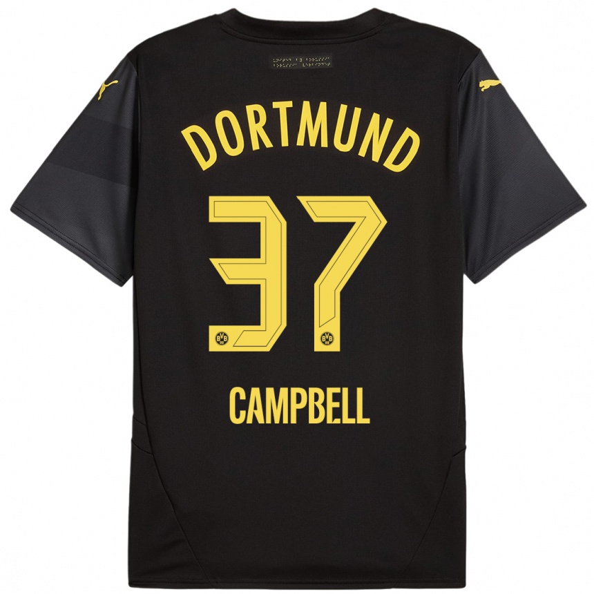 Kids Football Cole Campbell #37 Black Yellow Away Jersey 2024/25 T-Shirt