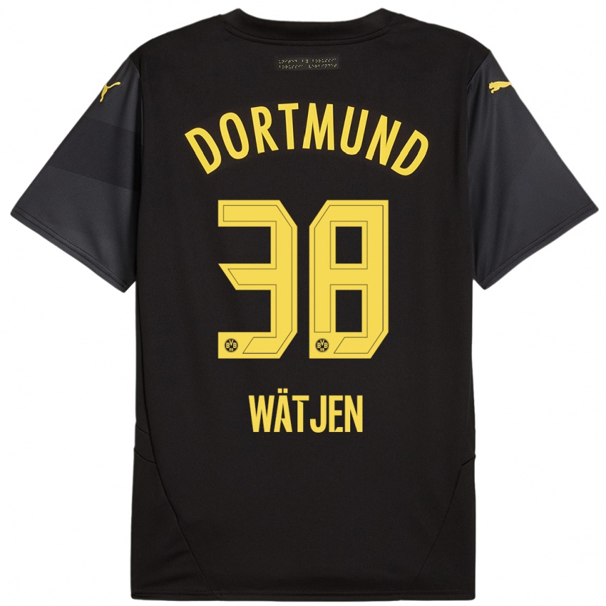 Kids Football Kjell Wätjen #38 Black Yellow Away Jersey 2024/25 T-Shirt