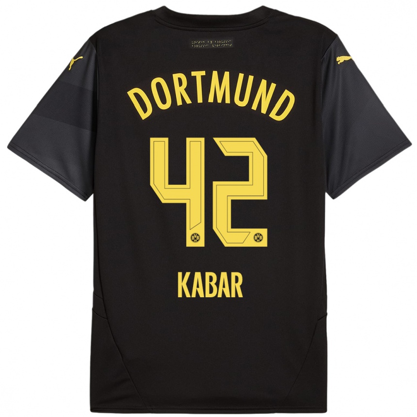 Kids Football Almugera Kabar #42 Black Yellow Away Jersey 2024/25 T-Shirt