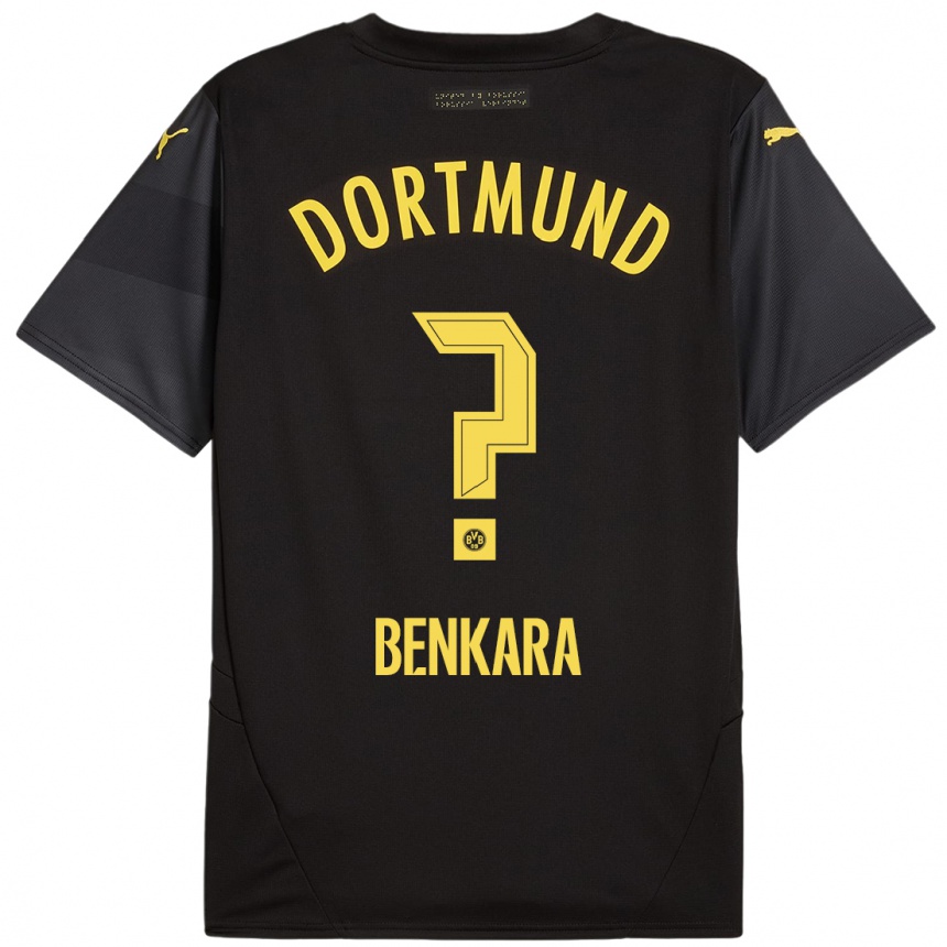 Kids Football Elias Benkara #0 Black Yellow Away Jersey 2024/25 T-Shirt