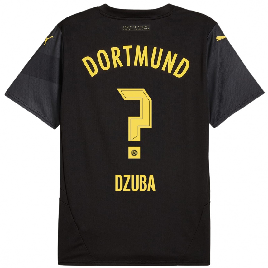 Kids Football Fabian Dzuba #0 Black Yellow Away Jersey 2024/25 T-Shirt