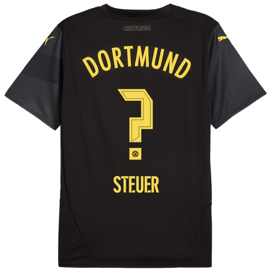 Kids Football Etienne Steuer #0 Black Yellow Away Jersey 2024/25 T-Shirt