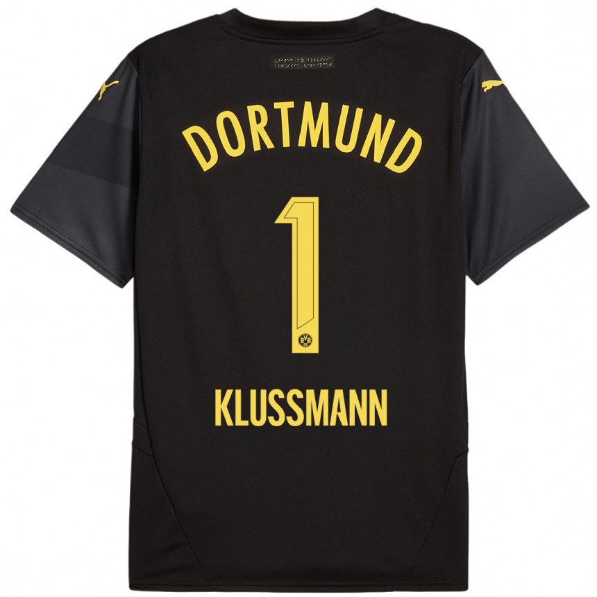 Kids Football Leon Klußmann #1 Black Yellow Away Jersey 2024/25 T-Shirt