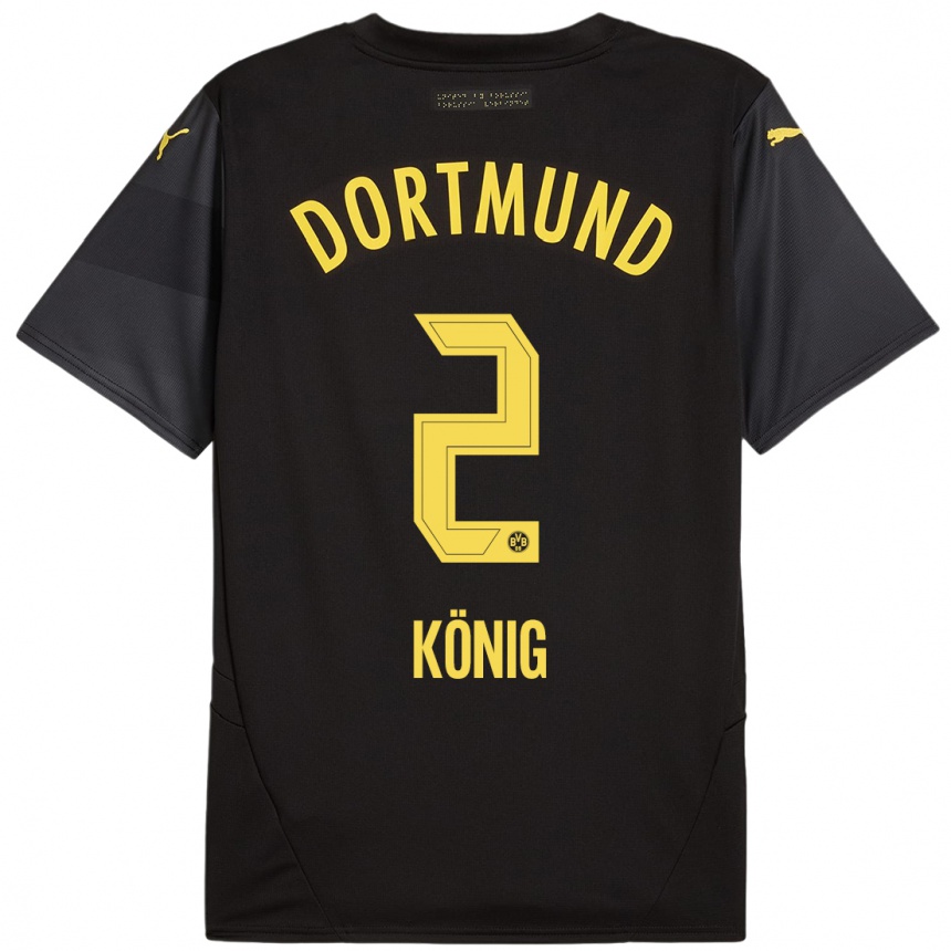 Kids Football Niklas König #2 Black Yellow Away Jersey 2024/25 T-Shirt