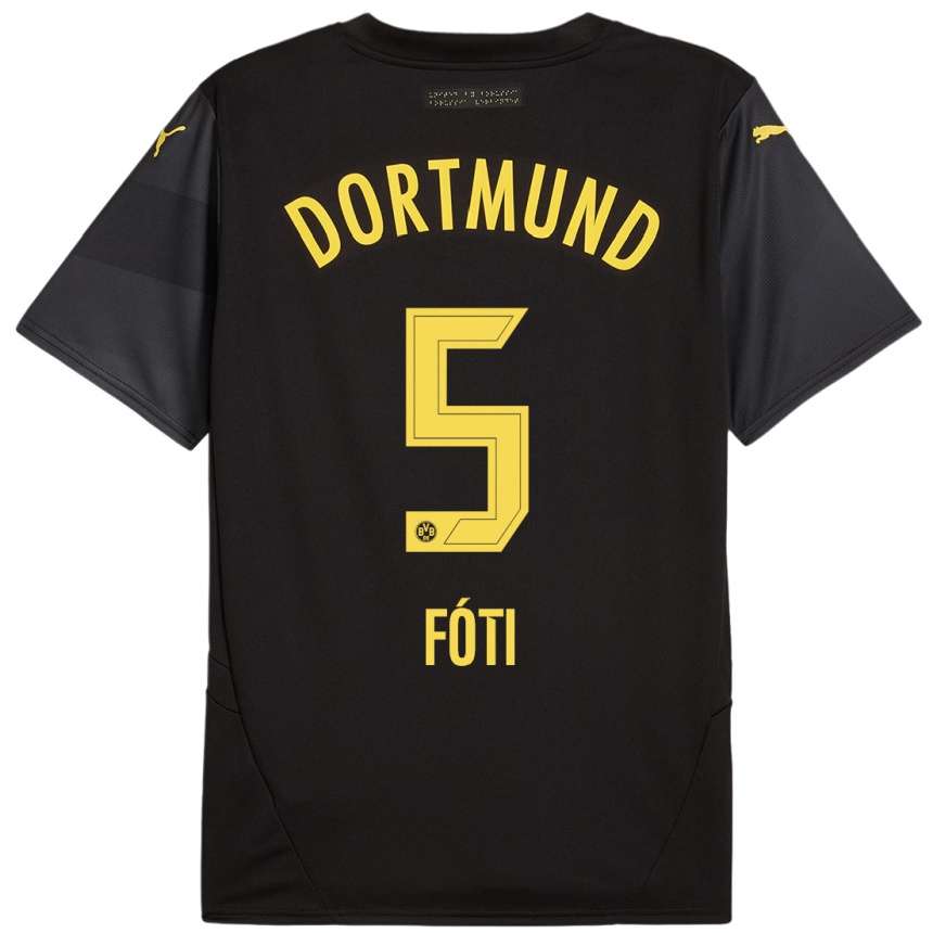 Kids Football António Fóti #5 Black Yellow Away Jersey 2024/25 T-Shirt