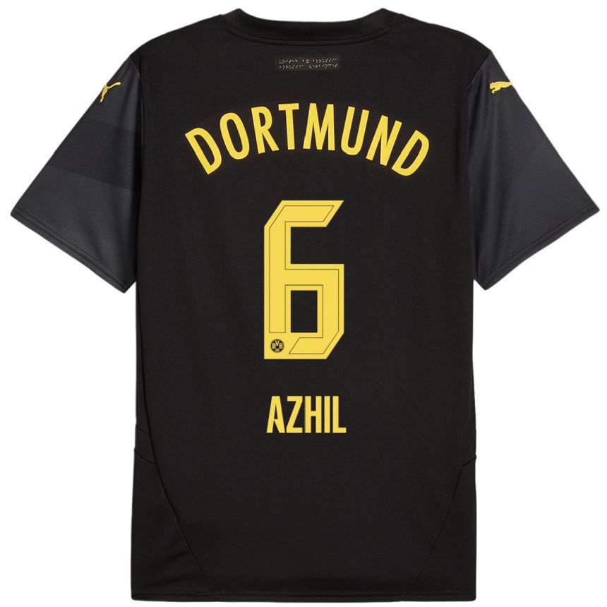 Kids Football Ayman Azhil #6 Black Yellow Away Jersey 2024/25 T-Shirt