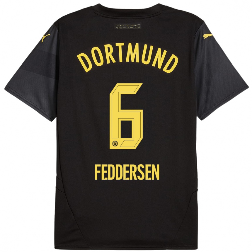 Kids Football Jonas Feddersen #6 Black Yellow Away Jersey 2024/25 T-Shirt