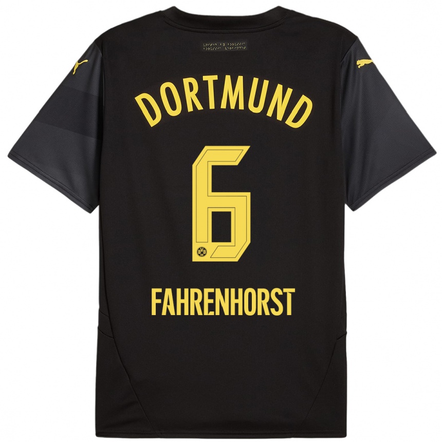 Kids Football Luke Fahrenhorst #6 Black Yellow Away Jersey 2024/25 T-Shirt