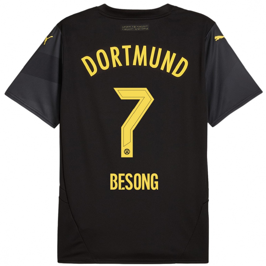 Kids Football Paul-Philipp Besong #7 Black Yellow Away Jersey 2024/25 T-Shirt