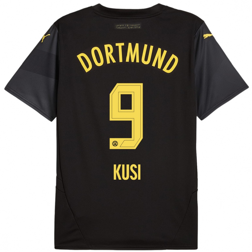 Kids Football Jemain Kusi #9 Black Yellow Away Jersey 2024/25 T-Shirt