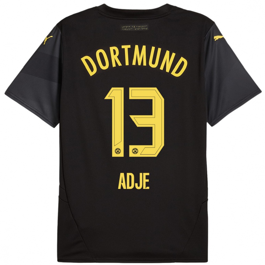 Kids Football Miguel Adje #13 Black Yellow Away Jersey 2024/25 T-Shirt