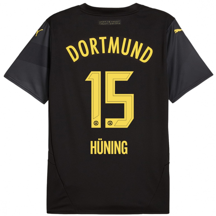 Kids Football Ben Hüning #15 Black Yellow Away Jersey 2024/25 T-Shirt