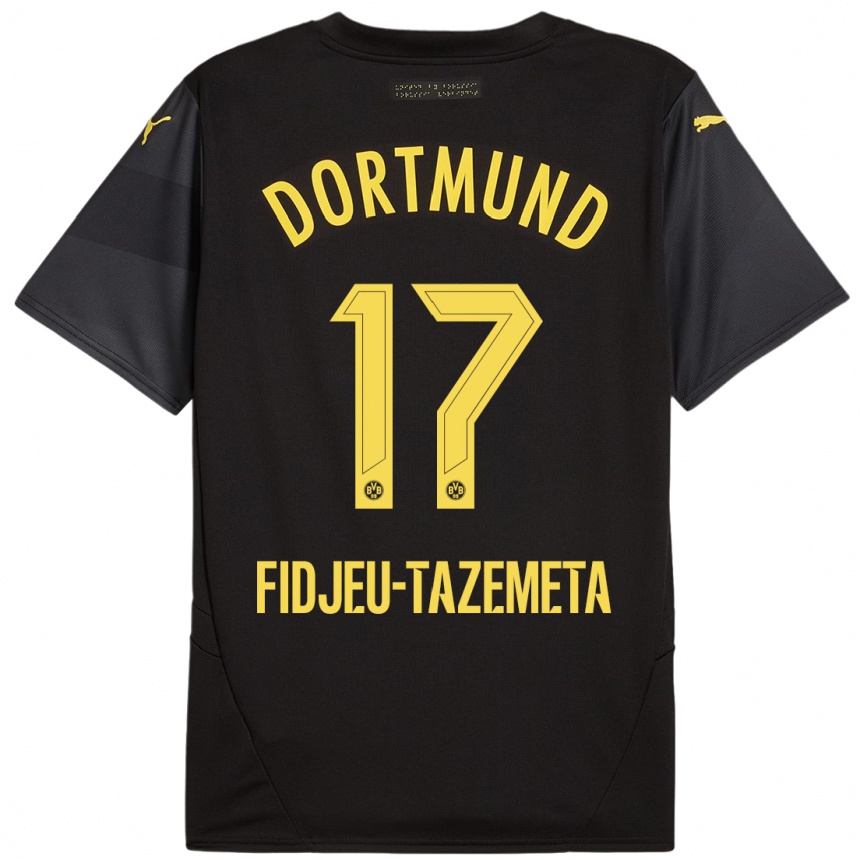 Kids Football Thierry Fidjeu-Tazemeta #17 Black Yellow Away Jersey 2024/25 T-Shirt