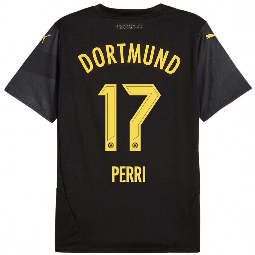 Kids Football Luca Perri #17 Black Yellow Away Jersey 2024/25 T-Shirt