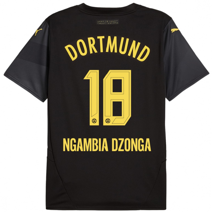 Kids Football Diego Ngambia Dzonga #18 Black Yellow Away Jersey 2024/25 T-Shirt