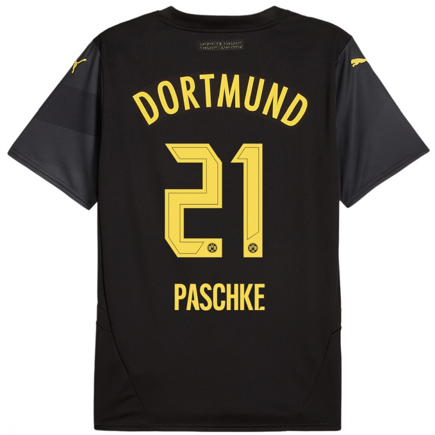 Kids Football Felix Paschke #21 Black Yellow Away Jersey 2024/25 T-Shirt