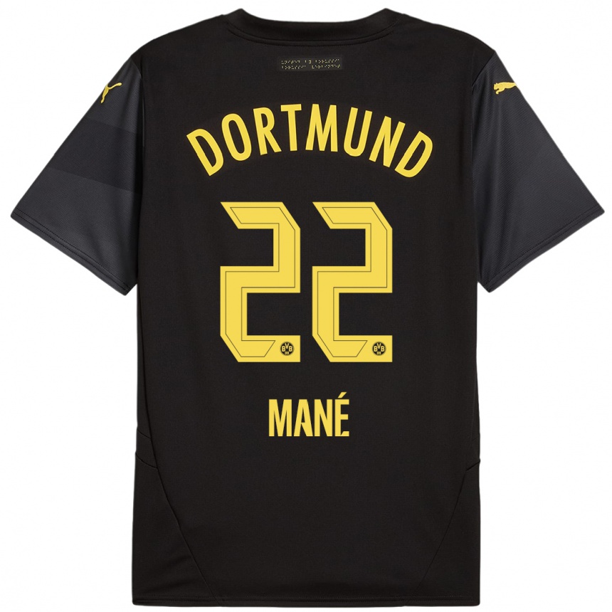 Kids Football Filippo Mané #22 Black Yellow Away Jersey 2024/25 T-Shirt