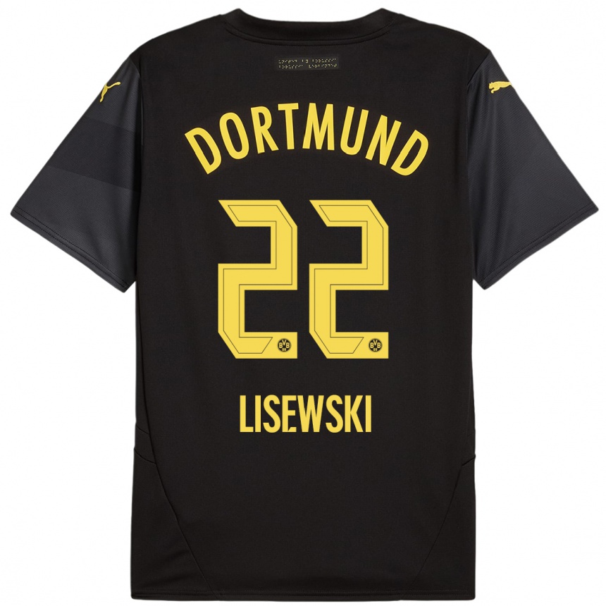 Kids Football Robin Lisewski #22 Black Yellow Away Jersey 2024/25 T-Shirt