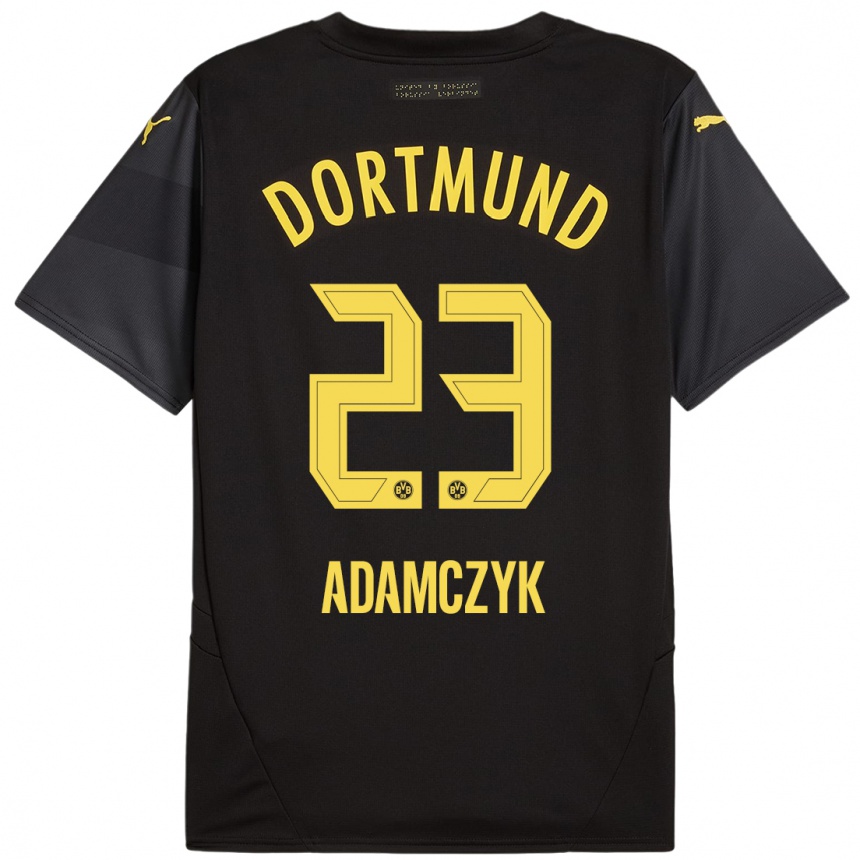 Kids Football Nico Adamczyk #23 Black Yellow Away Jersey 2024/25 T-Shirt