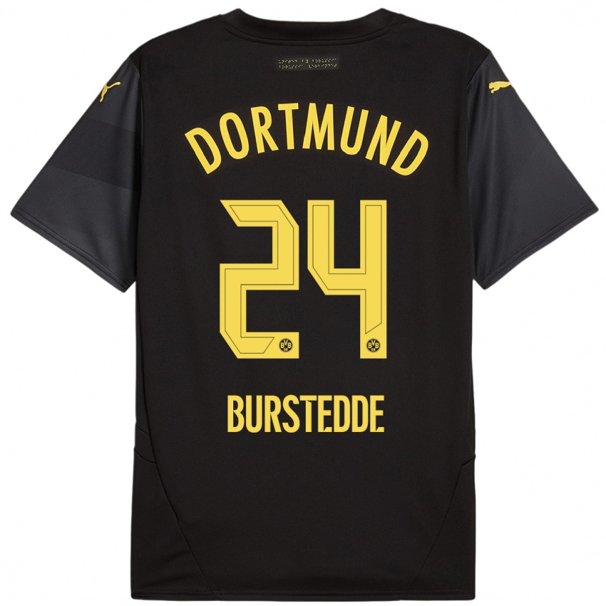 Kids Football Joshua Burstedde #24 Black Yellow Away Jersey 2024/25 T-Shirt