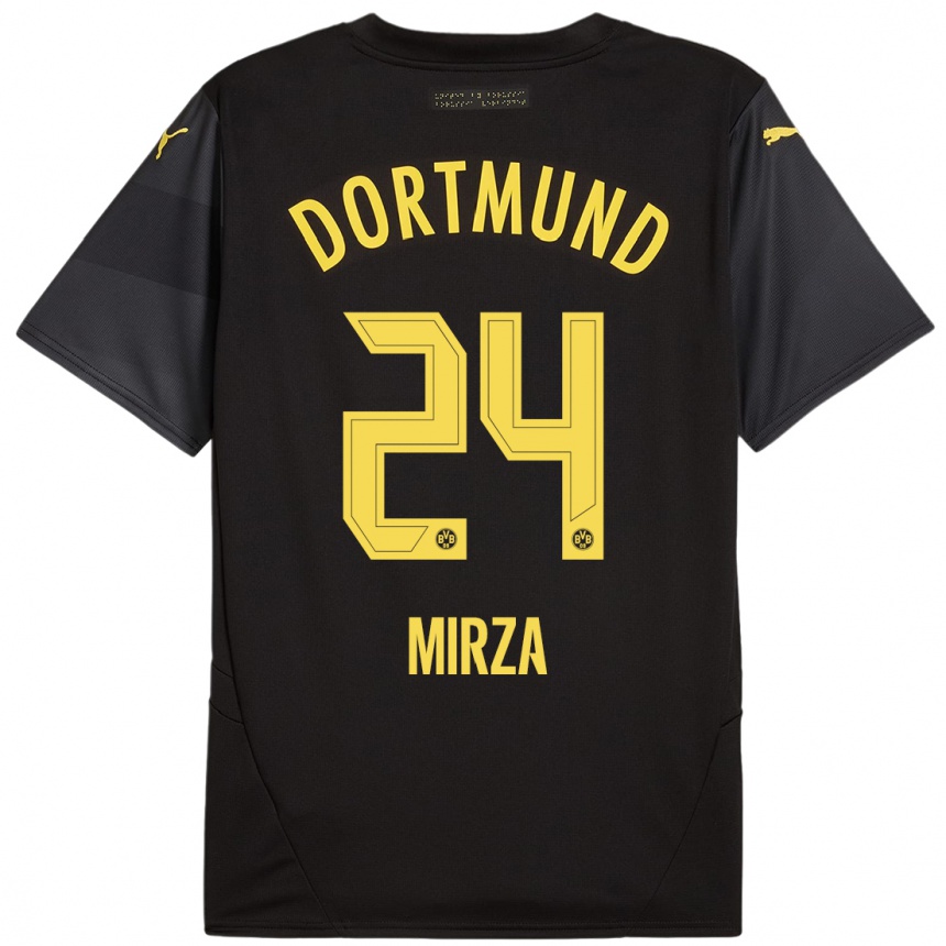 Kids Football Marwan-Omir Mirza #24 Black Yellow Away Jersey 2024/25 T-Shirt