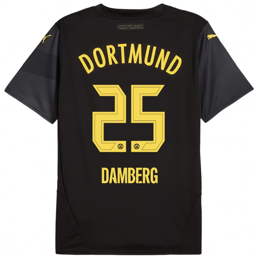 Kids Football Niclas Damberg #25 Black Yellow Away Jersey 2024/25 T-Shirt