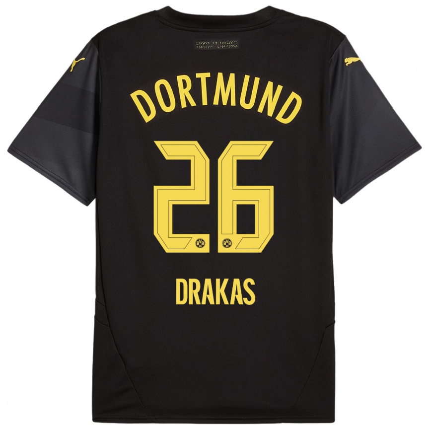 Kids Football Babis Drakas #26 Black Yellow Away Jersey 2024/25 T-Shirt