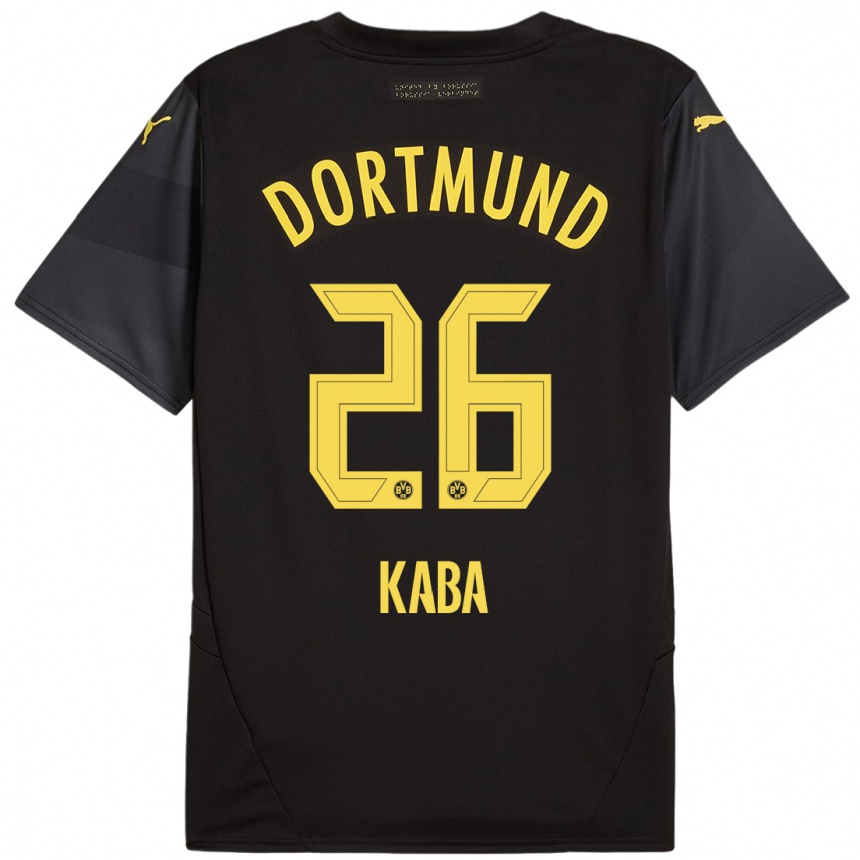 Kids Football Mussa Kaba #26 Black Yellow Away Jersey 2024/25 T-Shirt