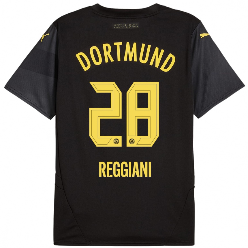 Kids Football Luca Reggiani #28 Black Yellow Away Jersey 2024/25 T-Shirt