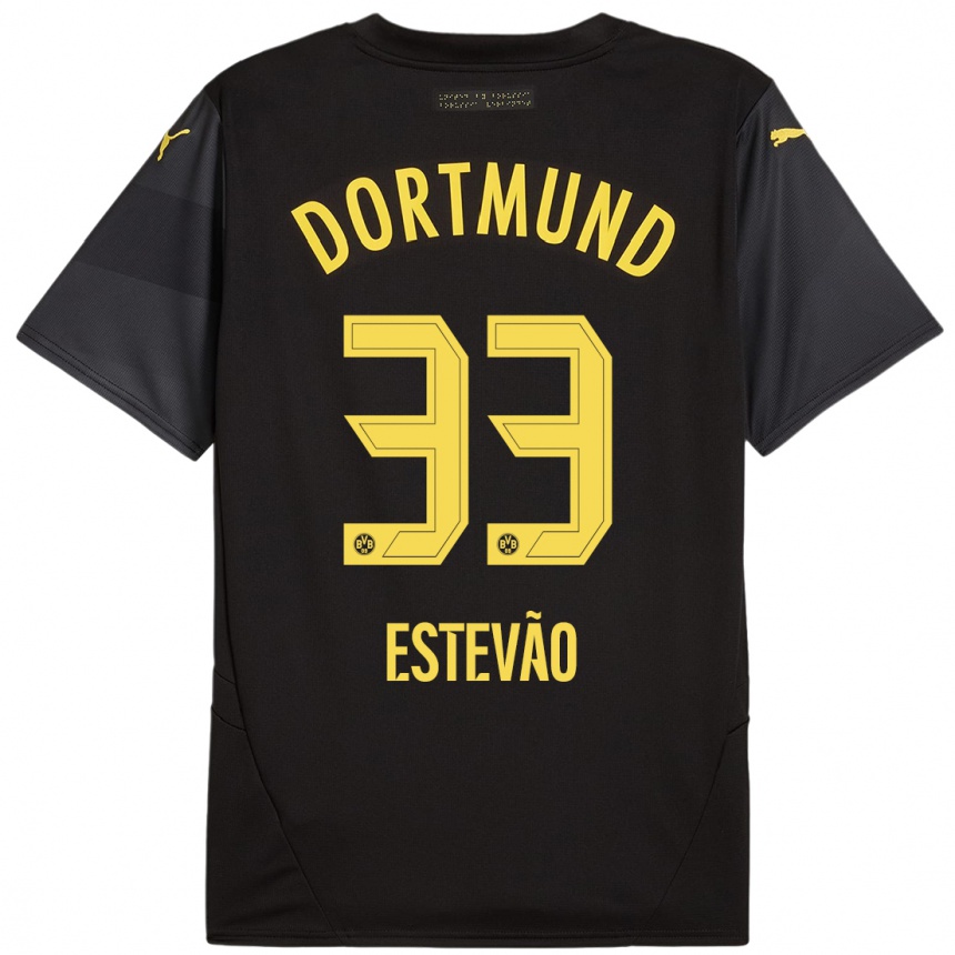 Kids Football Tiago Estevão #33 Black Yellow Away Jersey 2024/25 T-Shirt