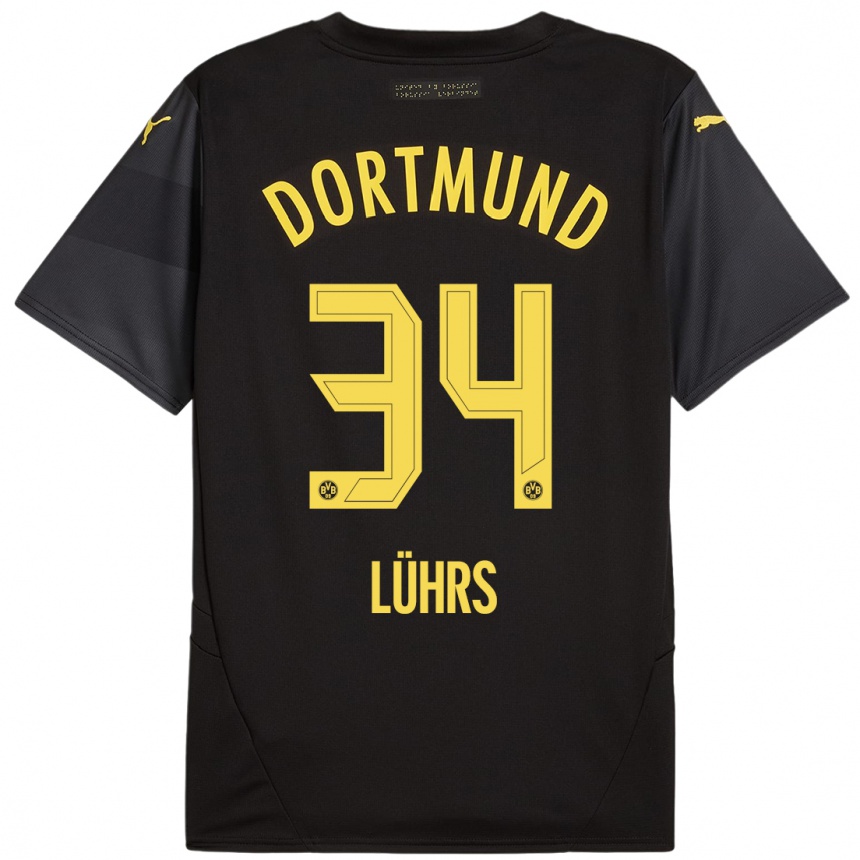 Kids Football Yannik Lührs #34 Black Yellow Away Jersey 2024/25 T-Shirt